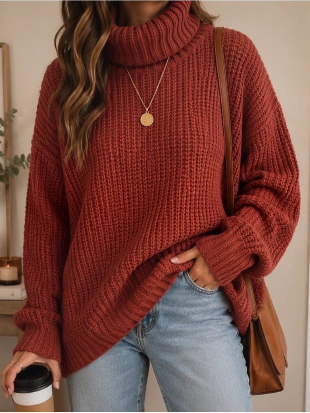 Oversized Rust Turtleneck Sweater